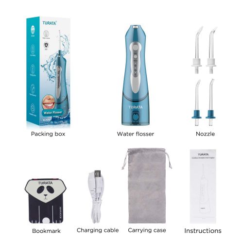  Cordless Water Flosser Oral Irrigator - TURATA IPX7 Waterproof 3-Mode USB Rechargeable...