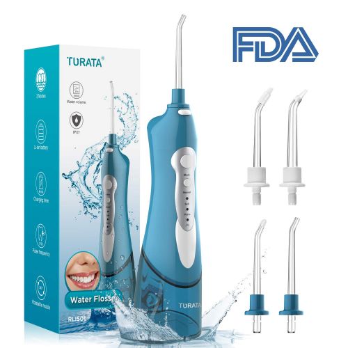  Cordless Water Flosser Oral Irrigator - TURATA IPX7 Waterproof 3-Mode USB Rechargeable...