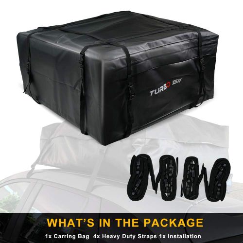 TURBO Car Rooftop Storage Bag, 15 cu. ft. Weatherproof Vehicle Soft Roof Rack Cargo Carrier Luggage Bag Luggage Travel Bag with Heavy Duty Straps (Black)