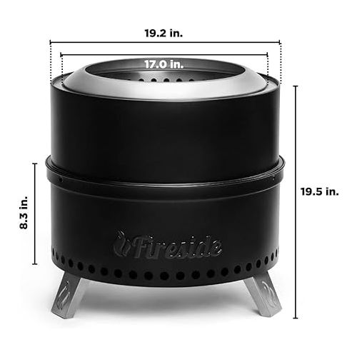  TURBRO 19 Inch Smokeless Fire Pit for Outdoor Wood Burning, Portable 304 Stainless Steel Camping Stove with Stand, Removable Ash Pan, Waterproof Storage Bag, Unique Nested Design, Pluto R19-PG, Black