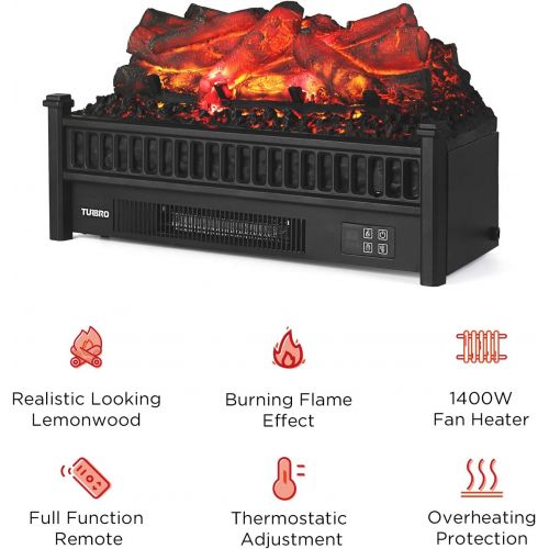  [아마존 핫딜] TURBRO Eternal Flame EF23-LG Electric Fireplace Logs Heater with Remote, Realistic Lemonwood Ember Bed Insert - Adjustable Flame Effect - Thermostat - CSA Certified - 23 1400W Blac
