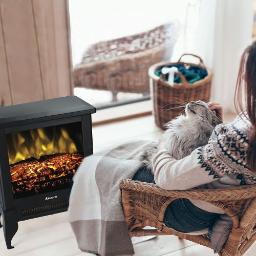  [아마존베스트]TURBRO Suburbs TS17 Compact Electric Fireplace Stove, Freestanding Stove Heater with Realistic Flame - CSA Certified - Overheating Safety Protection - for Small Spaces - 18 1400W