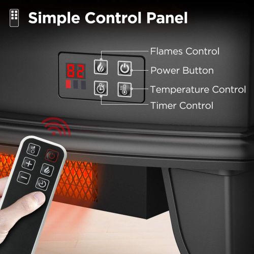  [아마존베스트]TURBRO Suburbs TS23-C Electric Fireplace Infrared Heater with Curved Door- Freestanding Fireplace Stove with Adjustable Flame Effects, Overheating Protection, Timer, Remote Control
