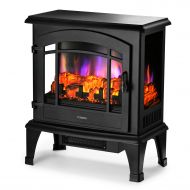 TURBRO Suburbs TS23 Freestanding Electric Fireplace Stove Heater - Multi Log Flame Effect - Brightness Adjustable Effect - CSA Certified - 23’’ 1400W - Black