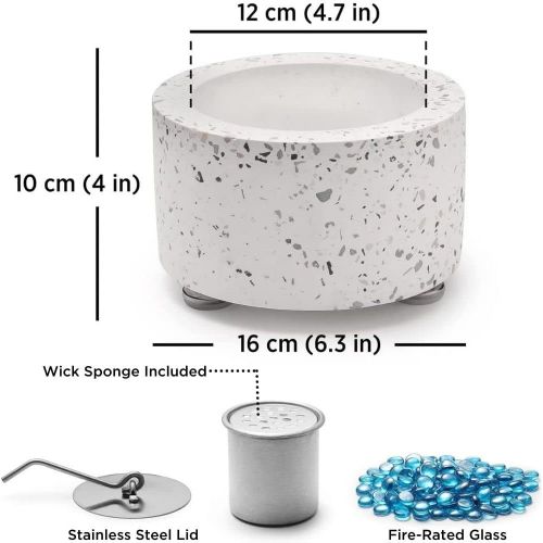  TURBRO Cement Tabletop Fire Pit for Indoor & Outdoor - Ventless Fire Bowl, Odorless, Smokeless - Fueled by Ethanol Alcohol or Isopropyl Rubbing Alcohol Gel - Terrazzo