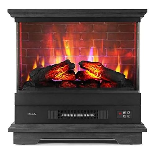  TURBRO Firelake 27-Inch Electric Fireplace Heater - Freestanding Fireplace with Mantel, No Assembly Required - 7 Adjustable Flame Effects, Overheating Protection, CSA Certified - 1