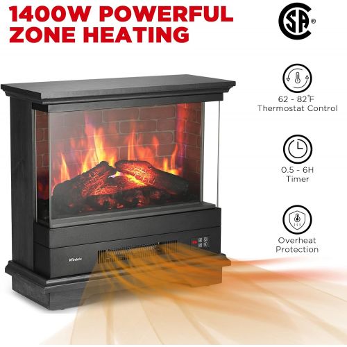  TURBRO Firelake 27-Inch Electric Fireplace Heater - Freestanding Fireplace with Mantel, No Assembly Required - 7 Adjustable Flame Effects, Overheating Protection, CSA Certified - 1