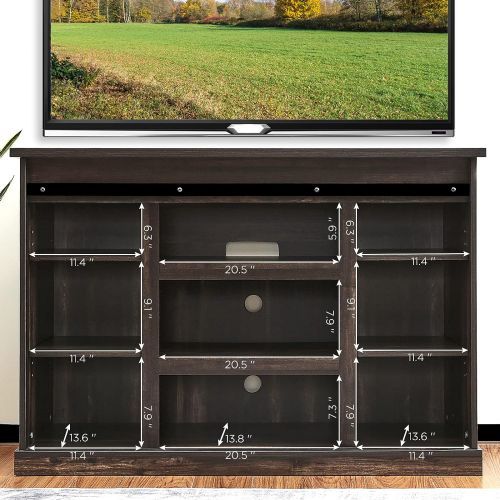  TURBRO Fireside FS48 TV Stand, Supports TVs up to 55, with Farmhouse Style Sliding Barn Door, Entertainment Center and Adjustable Shelves for Living Room Storage, Espresso (TV Stan