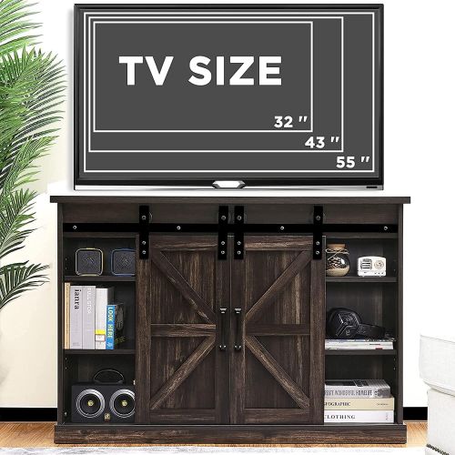  TURBRO Fireside FS48 TV Stand, Supports TVs up to 55, with Farmhouse Style Sliding Barn Door, Entertainment Center and Adjustable Shelves for Living Room Storage, Espresso (TV Stan