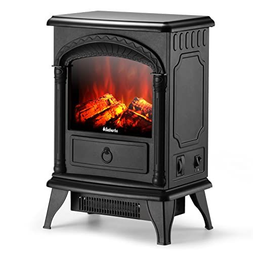  TURBRO Suburbs TS23-H Electric Fireplace Heater - Freestanding Portable Compact Stove with Realistic Flame Effect - CSA Certified, Overheating Protection - 1400W, Black