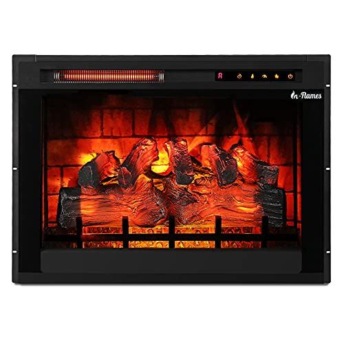  TURBRO in-Flames 28 Inch in-Wall Recessed Electric Fireplace Insert - Realistic Wood Log, 3D Adjustable Flame Effects, Infrared Quartz, Thermostat, and Timer - INF28-3D