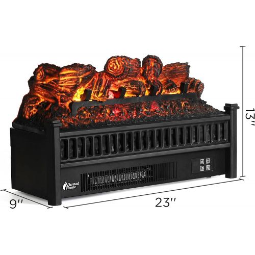  TURBRO Eternal Flame EF23-PB Electric Fireplace Logs, 23 Remote Control Fireplace Insert Log Heater, Realistic Pinewood Ember Bed, Thermostat, Timer, 1400W Black