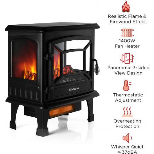  TURBRO Suburbs TS20 Electric Fireplace Infrared Heater, Freestanding Fireplace Stove with Realistic Dancing Flame Effect - CSA Certified - Overheating Safety Protection - Easy to A