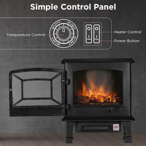  TURBRO Suburbs TS20 Electric Fireplace Infrared Heater, Freestanding Fireplace Stove with Realistic Dancing Flame Effect - CSA Certified - Overheating Safety Protection - Easy to A