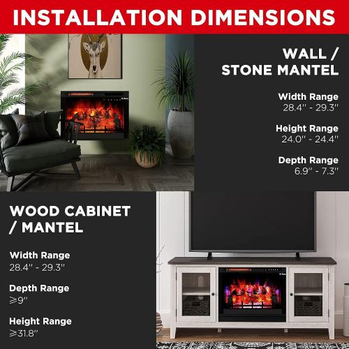  TURBRO in Flames 28 Inch in Wall Recessed Electric Fireplace Insert Realistic Wood Log, 3D Adjustable Flame Effects, Infrared Quartz, Thermostat, and Timer INF28 3D