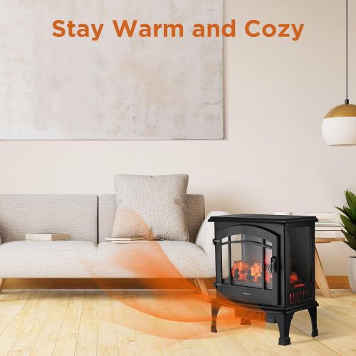  TURBRO Suburbs TS23 Electric Fireplace Heater, Freestanding Fireplace Stove with Realistic Adjustable Flame Effect CSA Certified Overheating Safety Protection Remote Control