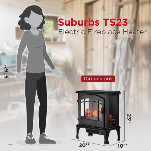  TURBRO Suburbs TS23 Electric Fireplace Heater, Freestanding Fireplace Stove with Realistic Adjustable Flame Effect CSA Certified Overheating Safety Protection Remote Control