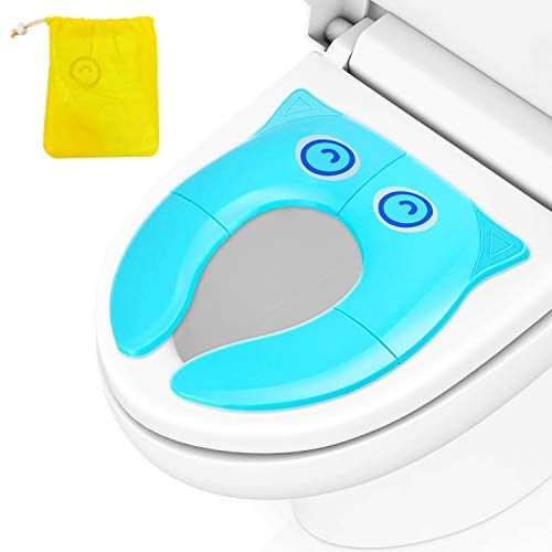  [아마존베스트]TURN RAISE Kids Travel Potty Seat,Foldable Potty Training Toilet Seat Covers with Carry Bag for Toddlers,Babies,Girls, Portable Non Slip Silicone Pads Safety Design (Blue)