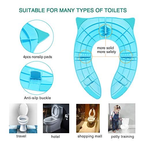  [아마존베스트]TURN RAISE Kids Travel Potty Seat,Foldable Potty Training Toilet Seat Covers with Carry Bag for Toddlers,Babies,Girls, Portable Non Slip Silicone Pads Safety Design (Blue)