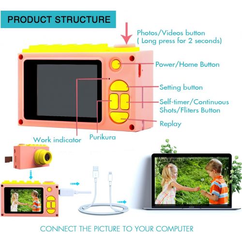  TURN RAISE Kids Digital Camera Mini 1.5 Inch Screen Childrens Camera with Memory Card (Pink)