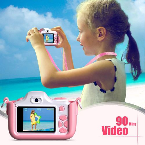  TURN RAISE Kids Digital Camera Mini 1.5 Inch Screen Childrens Camera with Memory Card (Pink)