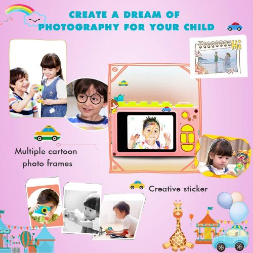  TURN RAISE Kids Digital Camera Mini 1.5 Inch Screen Childrens Camera with Memory Card (Pink)