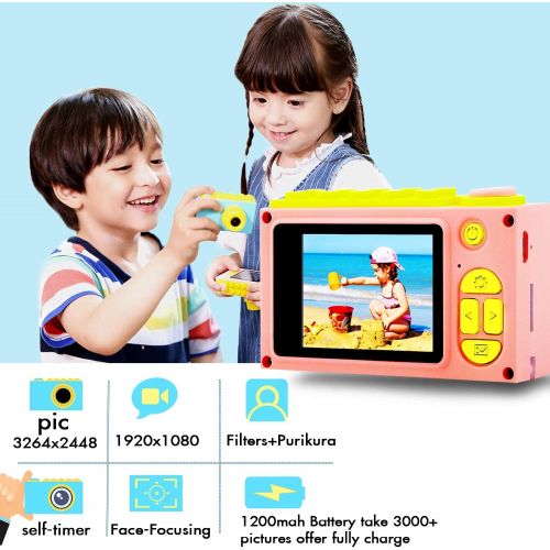  TURN RAISE Kids Digital Camera Mini 1.5 Inch Screen Childrens Camera with Memory Card (Pink)