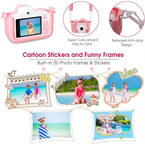  TURN RAISE Kids Digital Camera Mini 1.5 Inch Screen Childrens Camera with Memory Card (Pink)