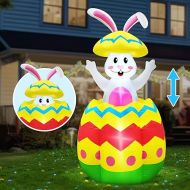 [Pop Up and Down] 5.7 Ft Easter Inflatable Bunny Broke Out of Colorful Easter Eggs, Blow Up Rabbit Decorations Outdoor with Built-in LED Easter Party Decor Yard Garden Lawn Indoor Outdoor Home