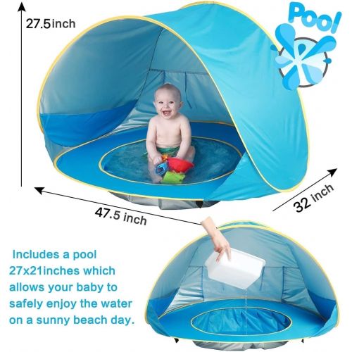 TURNMEON Baby Beach Tent, Pop Up Portable Sun Shelter with Pool, 50+ UPF UV Protection & Waterproof 300MM, Summer Outdoor Tent for Aged 3-48 Months Baby Kids Parks Beach Shade (Blue)