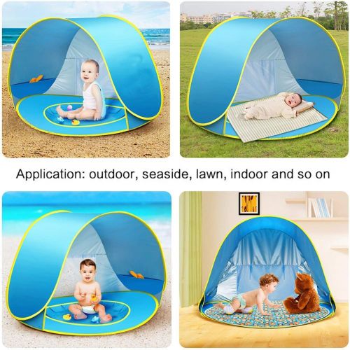  TURNMEON Baby Beach Tent, Pop Up Portable Sun Shelter with Pool, 50+ UPF UV Protection & Waterproof 300MM, Summer Outdoor Tent for Aged 3-48 Months Baby Kids Parks Beach Shade (Blue)
