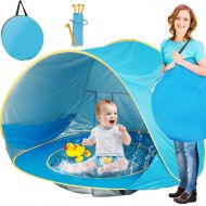 TURNMEON Baby Beach Tent, Pop Up Portable Sun Shelter with Pool, 50+ UPF UV Protection & Waterproof 300MM, Summer Outdoor Tent for Aged 3-48 Months Baby Kids Parks Beach Shade (Blu