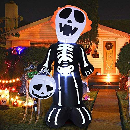  할로윈 용품TURNMEON 5Ft Halloween Inflatables Skull Skeletons with Pumpkin Ghosts LED Lights Air Blow Up for Halloween Holiday Indoor Outdoor Yard Lawn Home Party Scary Decorations with Tethers Stakes