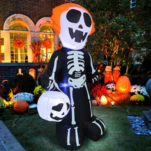  할로윈 용품TURNMEON 5Ft Halloween Inflatables Skull Skeletons with Pumpkin Ghosts LED Lights Air Blow Up for Halloween Holiday Indoor Outdoor Yard Lawn Home Party Scary Decorations with Tethers Stakes