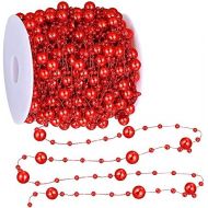 TURNMEON 66 Feet Christmas Beads Garland Decoration 2 Sizes Pearl Strands Chain for Christmas Tree Decoration Indoor Outdoor Home Mantle Fireplace Holiday Decor (Red)
