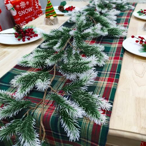  TURNMEON 6 Ft by 12 Inch Snow Flocked Christmas Garland Decoration Realistic Feel Artificial Pine Greenery Garland Christmas Decoration Indoor Outdoor Home Mantle Fireplace Holiday