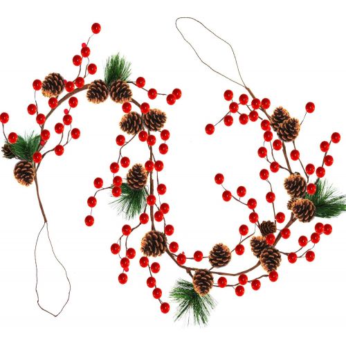  TURNMEON 6 Foot Christmas Garland Decor with Pine Cones Red Berries Bristle Pine Garland Xmas Decoration Indoor Outdoor Home Mantle Fireplace Holiday Decor