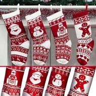 TURNMEON 4 Pack 18 Knit Christmas Stockings, Extra Large Xmas Stockings Decoration Santa Snowman Reindeer Tree Gingerbread Solider Xmas Character for Family Holiday Christmas Tree Ornaments