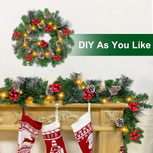  TURNMEON 9 Ft by 10 Inch Christmas Pine Garland Xmas Decoration, 280 Branches Artificial Greenery Garland for Holiday Christmas Decoration Outdoor Indoor Home Mantel Fireplace Stai