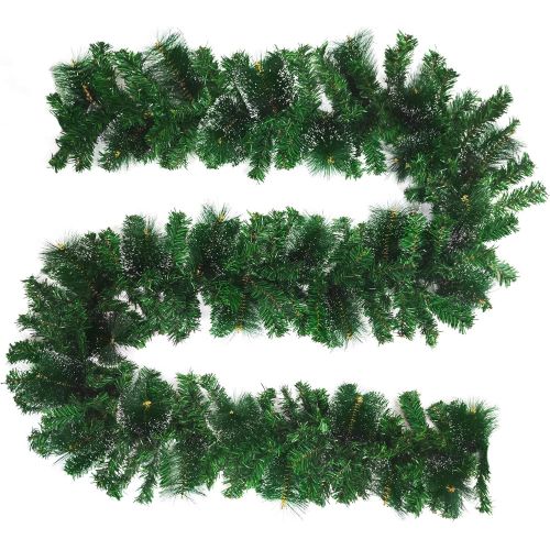  TURNMEON 9 Ft by 10 Inch Christmas Pine Garland with 30 Snowy Bristle Pine 220 Branches Greenery Artificial Xmas Garland Christmas Decoration Fireplace Mantel Stair Railing Home Ou
