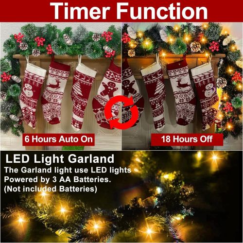  TURNMEON 9 Foot by 10 Inch Christmas Garland with 100 Lights Timer 8 Modes,Christmas Decoration Pinecones 198 Berries Battery Operated Xmas Wreath for Indoor Outdoor Mantle Firepla
