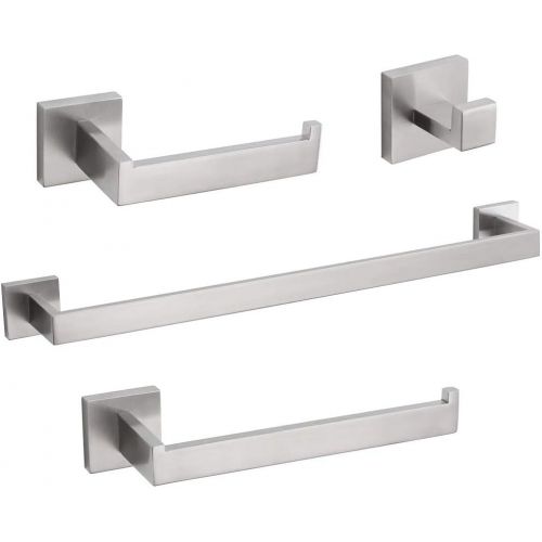  TURS Contemporary 4-Piece Bathroom Hardware Set Towel Hook Towel Bar Toilet Paper Holder Tower Holder, SUS 304 Stainless Steel Wall Mounted, Brushed