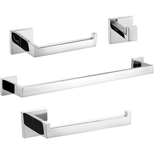  TURS Contemporary 4-Piece Bathroom Hardware Set Towel Hook Towel Bar Toilet Paper Holder Tower Holder, SUS 304 Stainless Steel Wall Mounted, Brushed