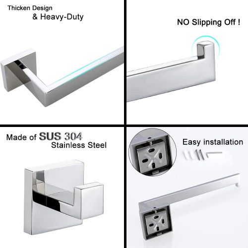  TURS Contemporary 4-Piece Bathroom Hardware Set Towel Hook Towel Bar Toilet Paper Holder Tower Holder, SUS 304 Stainless Steel Wall Mounted, Brushed