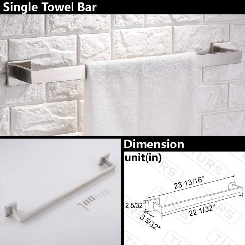  TURS Contemporary 4-Piece Bathroom Hardware Set Towel Hook Towel Bar Toilet Paper Holder Tower Holder, SUS 304 Stainless Steel Wall Mounted, Brushed