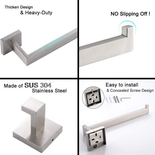  TURS Contemporary 4-Piece Bathroom Hardware Set Towel Hook Towel Bar Toilet Paper Holder Tower Holder, SUS 304 Stainless Steel Wall Mounted, Brushed