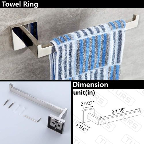  TURS Contemporary 4-Piece Bathroom Hardware Set Towel Hook Towel Bar Toilet Paper Holder Tower Holder, SUS 304 Stainless Steel Wall Mounted, Brushed