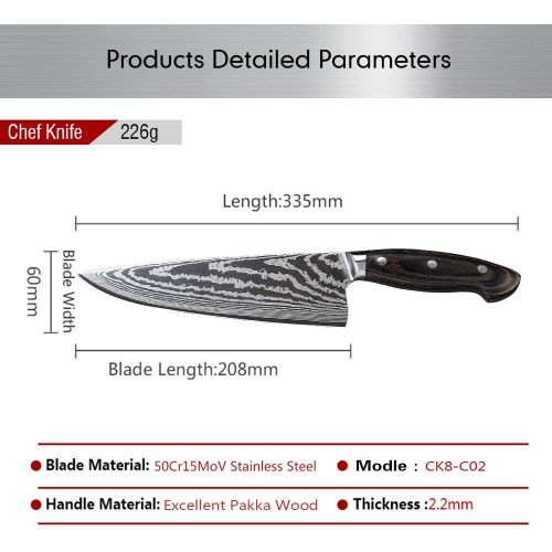  [아마존베스트]TURWHO Chef Knife 8 Inch - German Professional Kitchen Knives 50Cr15MoV Steel