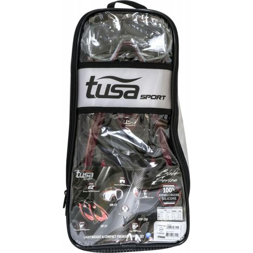  TUSA Schnorchelset Visio Travel - Taucherbrille Tauchmaske Trockenschnorchel Flossen Tasche Erwachsene