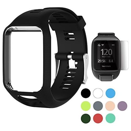 [아마존베스트]TUSITA Band for Tomtom Runner 2 3,Spark 3,Golfer 2,Adventurer - Silicone Replacement Strap Bracelet Wristband with Screen Protector - GPS Smart Watch Accessories